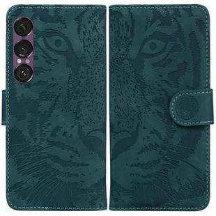 For Sony Xperia 1 VII Tiger Embossing Pattern Flip Leather Phone Case(Green)
