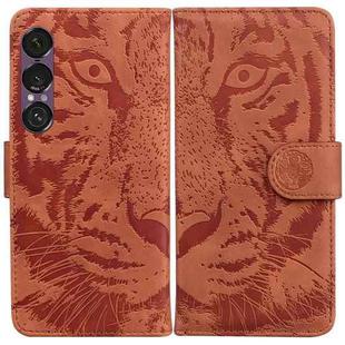 For Sony Xperia 1 VII Tiger Embossing Pattern Flip Leather Phone Case(Brown)