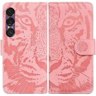 For Sony Xperia 1 VII Tiger Embossing Pattern Flip Leather Phone Case(Pink)