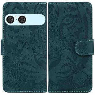 For Sony Xperia 10 VII Tiger Embossing Pattern Flip Leather Phone Case(Green)