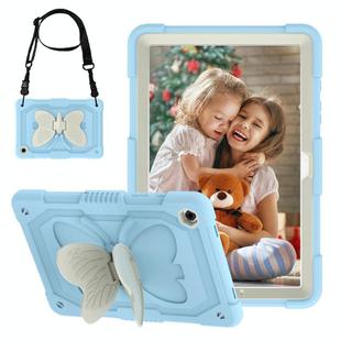 For Samsung Galaxy Tab A9+ Butterfly Kickstand Heavy Duty Hard Rugged Tablet Case(Beige+Ice Blue)