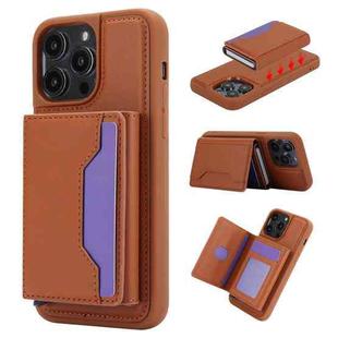 For iPhone 15 Pro Max RFID Anti-theft Detachable Card Bag Leather Phone Case(Brown)