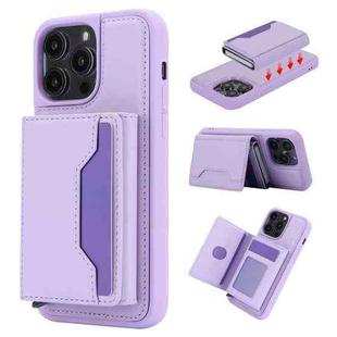 For iPhone 15 Pro RFID Anti-theft Detachable Card Bag Leather Phone Case(Purple)