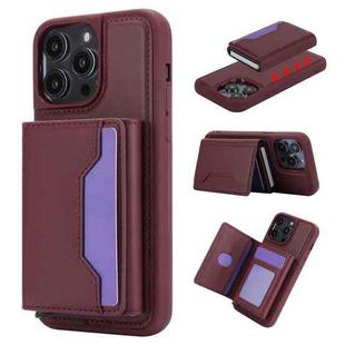 For iPhone 15 Pro RFID Anti-theft Detachable Card Bag Leather Phone Case(Wine Red)