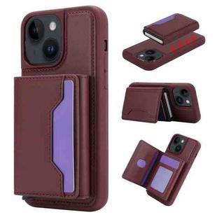 For iPhone 15 Plus RFID Anti-theft Detachable Card Bag Leather Phone Case(Wine Red)