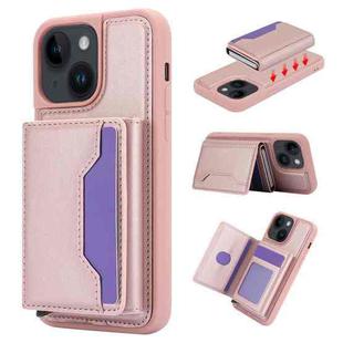 For iPhone 15 Plus RFID Anti-theft Detachable Card Bag Leather Phone Case(Pink)