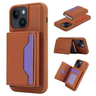 For iPhone 15 Plus RFID Anti-theft Detachable Card Bag Leather Phone Case(Brown)