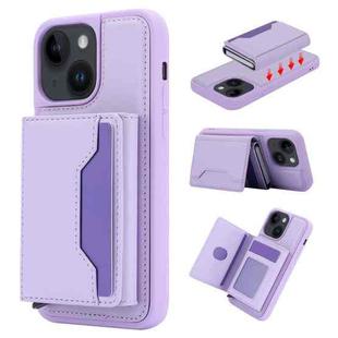 For iPhone 15 RFID Anti-theft Detachable Card Bag Leather Phone Case(Purple)