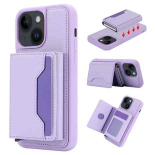 For iPhone 13 / 14 RFID Anti-theft Detachable Card Bag Leather Phone Case(Purple)