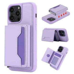 For iPhone 14 Pro RFID Anti-theft Detachable Card Bag Leather Phone Case(Purple)