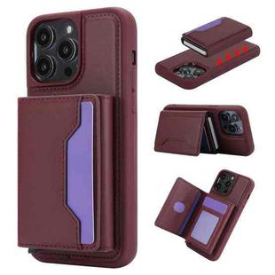 For iPhone 13 Pro Max RFID Anti-theft Detachable Card Bag Leather Phone Case(Wine Red)
