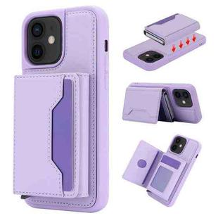 For iPhone 12 Pro / 12 RFID Anti-theft Detachable Card Bag Leather Phone Case(Purple)