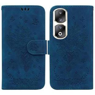 For Honor 90 Pro Butterfly Rose Embossed Leather Phone Case(Blue)
