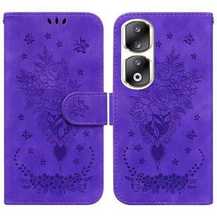 For Honor 90 Pro Butterfly Rose Embossed Leather Phone Case(Purple)