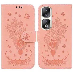 For Honor 90 Pro Butterfly Rose Embossed Leather Phone Case(Pink)