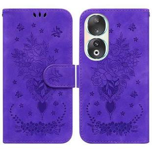 For Honor 90 Butterfly Rose Embossed Leather Phone Case(Purple)