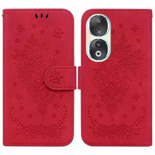 For Honor 90 Butterfly Rose Embossed Leather Phone Case(Red)