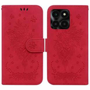 For Honor X6a Butterfly Rose Embossed Leather Phone Case(Red)