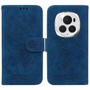 For Honor Magic6 Pro Butterfly Rose Embossed Leather Phone Case(Blue)