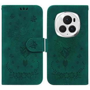 For Honor Magic6 Pro Butterfly Rose Embossed Leather Phone Case(Green)