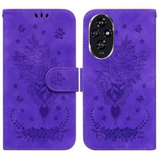 For Honor 200 Butterfly Rose Embossed Leather Phone Case(Purple)