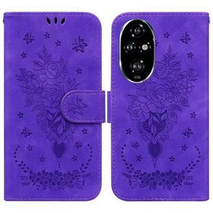 For Honor 200 Pro Butterfly Rose Embossed Leather Phone Case(Purple)