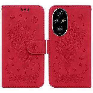 For Honor 200 Pro Butterfly Rose Embossed Leather Phone Case(Red)