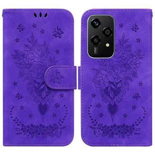 For Honor 200 Lite Global Butterfly Rose Embossed Leather Phone Case(Purple)