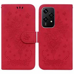 For Honor 200 Lite Global Butterfly Rose Embossed Leather Phone Case(Red)