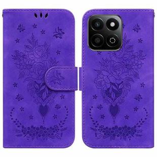 For Honor Play 60 Plus Butterfly Rose Embossed Leather Phone Case(Purple)