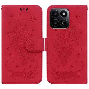 For Honor Play 60 Plus Butterfly Rose Embossed Leather Phone Case(Red)