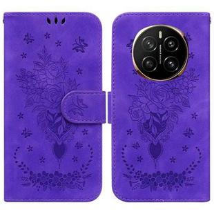 For Honor Magic7 Butterfly Rose Embossed Leather Phone Case(Purple)