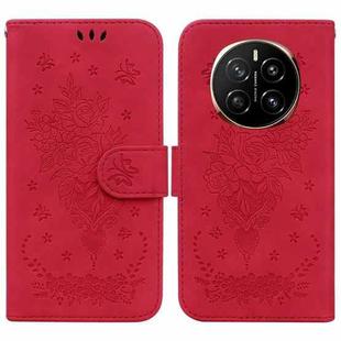 For Honor Magic7 Butterfly Rose Embossed Leather Phone Case(Red)