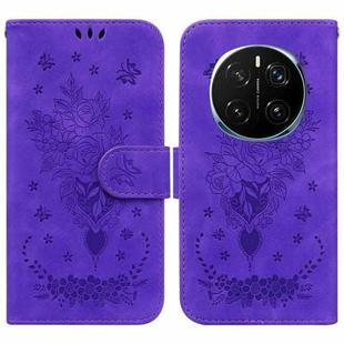 For Honor Magic7 Pro Butterfly Rose Embossed Leather Phone Case(Purple)