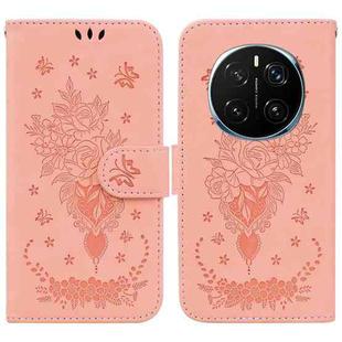 For Honor Magic7 Pro Butterfly Rose Embossed Leather Phone Case(Pink)