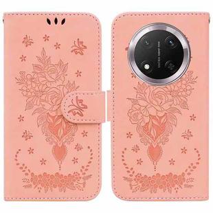 For Honor X9c Butterfly Rose Embossed Leather Phone Case(Pink)