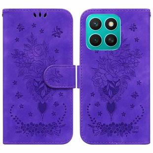 For Honor X8c 4G Butterfly Rose Embossed Leather Phone Case(Purple)