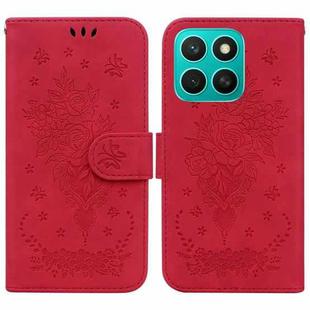 For Honor X8c 4G Butterfly Rose Embossed Leather Phone Case(Red)