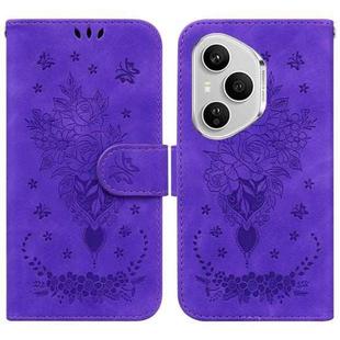 For Honor 400 Pro Global 160.8mm Butterfly Rose Embossed Leather Phone Case(Purple)