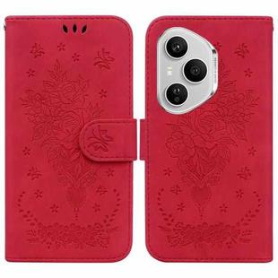 For Honor 400 Pro Global 160.8mm Butterfly Rose Embossed Leather Phone Case(Red)