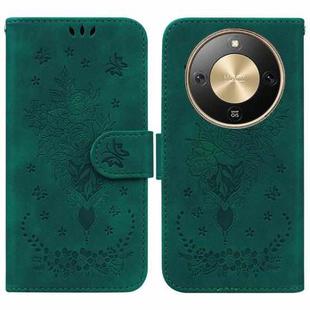For Honor X70 5G Butterfly Rose Embossed Leather Phone Case(Green)