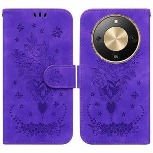 For Honor X70 5G Butterfly Rose Embossed Leather Phone Case(Purple)