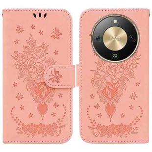 For Honor X70 5G Butterfly Rose Embossed Leather Phone Case(Pink)