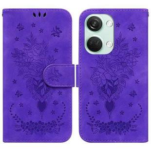 For OnePlus Nord 3 Butterfly Rose Embossed Leather Phone Case(Purple)