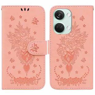 For OnePlus Nord 3 Butterfly Rose Embossed Leather Phone Case(Pink)