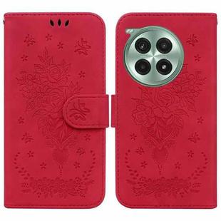 For OnePlus Ace 3 Pro Butterfly Rose Embossed Leather Phone Case(Red)