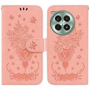 For OnePlus Ace 3 Pro Butterfly Rose Embossed Leather Phone Case(Pink)