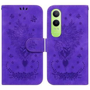 For OnePlus Nord CE4 Lite Butterfly Rose Embossed Leather Phone Case(Purple)