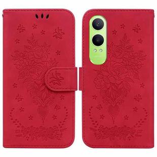 For OnePlus Nord CE4 Lite Butterfly Rose Embossed Leather Phone Case(Red)