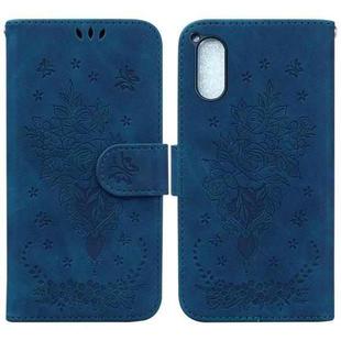For Sony Xperia 5 V Butterfly Rose Embossed Leather Phone Case(Blue)